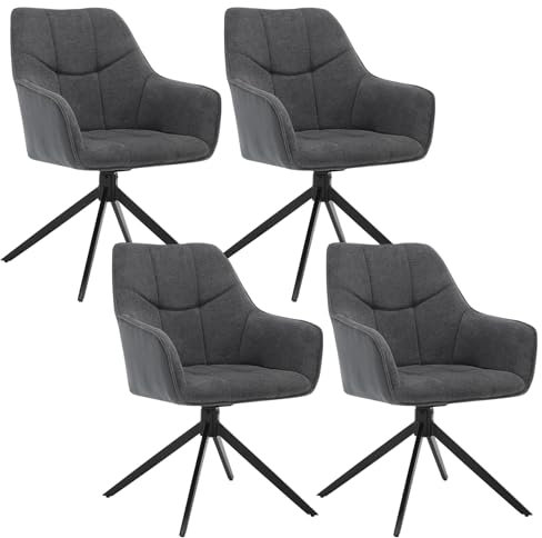 WOLTU Esszimmerstühle drehbar 4er Set, Stuhl Esszimmer Esstisch, Küchenstuhl Drehstuhl Polsterstuhl mit Armlehnen, gepolsterter Armlehnstuhl, aus Chenille & Cord, Metallbeine, Dunkelgrau, EZS08dgr-4