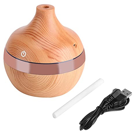 YUMILI Humidificateur d'air à Grain De Bois, Diffuseur D'huiles Essentielles USB LED Purificateur Tactile Diffuseur D'huile Aroma Cool Mist Humidificateur Coffret Cadeau 300 ML