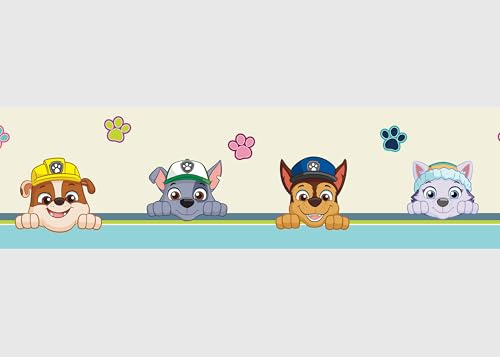 AG Design Selbstklebende Bordüre Paw Patrol Sei Glücklich, AWBD 8008 | Wasserfest Kinderzimmer Wand Dekoration | Wandbordüre für Mädchen und Junge | Folie, Mehrfarbig | Breite 500 cm x Höhe 13.8 cm
