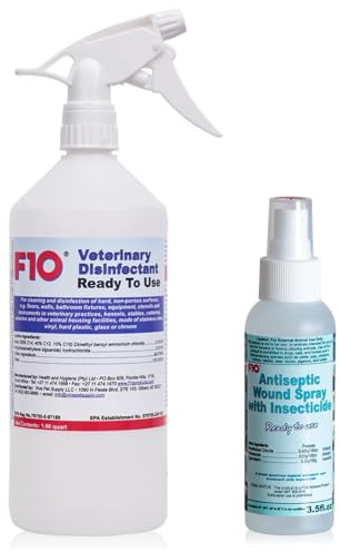 F10 SC Ready to Use Veterinary Disinfectant & Cleaner(1L) + Germicidal Wound Spray for Pets, Natural Pain Relief Spray for Pet Wound Healing (100ml)