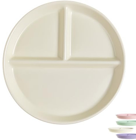 Dowbom Portionskontrollteller, geteilte Teller für Erwachsene, bariatrische Teller zur Portionskontrolle, wiederverwendbares 3-teiliges Lunch-Tablett (20,3 cm, weiß)