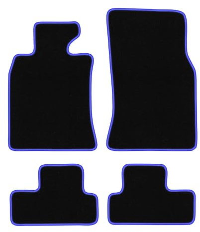 Wielganizator Juego de 4 Alfombrillas de Terciopelo Negro y Azul aptas para: Mini Cooper R56 (2006 – 2013) Hatchback, Juego de 4 Piezas de Alfombrillas de Fieltro punzonado a Medida