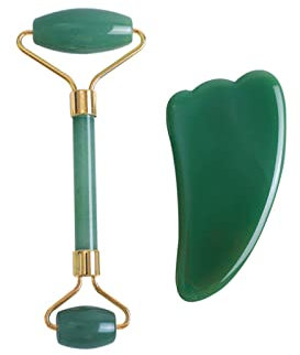 BIANMTSW Grünes Urin-Augenmasken-Set, natürliches Jade-Kristall-Augen-Relax-Schlafmaske, Gesichtsroller, Gua-Sha-Massage, Typ 05 Voller Textur