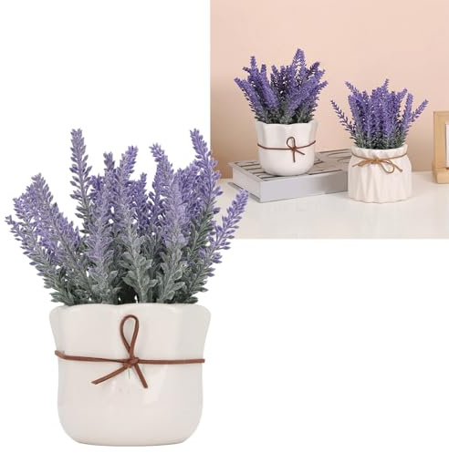 Sxhlseller Künstliche Lavendelpflanze in Töpfen, Blumen, Künstliches Lavendel Dekor, Lila Badezimmerpflanzen Dekor, Lavendel Dekor für Badezimmer und Schlafzimmer (7146C 01 Spitzenvase)