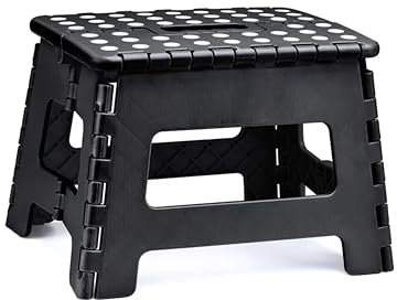 DIVID® Faltbarer Klapphocker 22cm (S) |Klapphocker|Duschhocker|Faltbar und Tragbar|130kg Belastbarkeit|Geeignet für Küche,Haushalt,Bad,Garten und Camping (Schwarz)