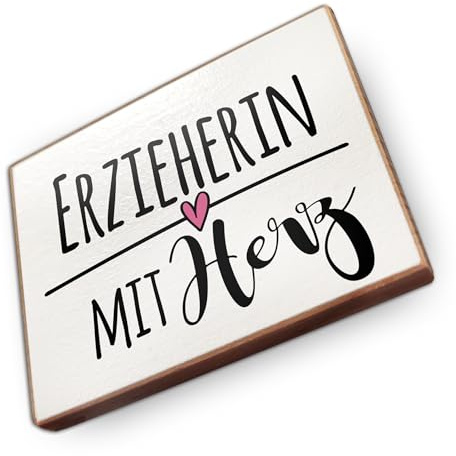 Magnet aus Buchenholz Kühlschrankmagnete mit Sprüchen (Erzieherin mit Herz)