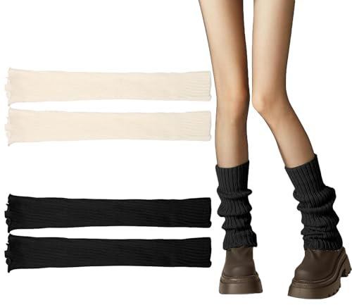 2 Pairs Leg Warmers, Leg Warmers Ladies, Leg Warmer, Leg Warmers 80s, Black Or White Soft Winter Knit Socks Athletic Stretch Knee High Women'S Leg Warmer, For Yoga Ballet Dance