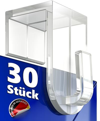 4smile Fensterhaken zum Einhängen - 30 Stück Fenster Aufhänger (bis 16 mm) als Haken für Fensterdeko - Fenster- und Türhaken transparent, ohne bohren Fenster Haken Aufhängung Deko Weihnachten