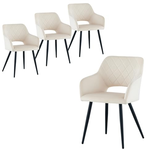 CLIPOP Esszimmerstühle 4er Set, Polsterstühle mit Armlehnen, Metallbeine, Samtbezug, Samt Beige, bis 150 kg belastbar, für Arbeitszimmer, Wohnzimmer, Schlafzimmer (4er, Samt Beige)