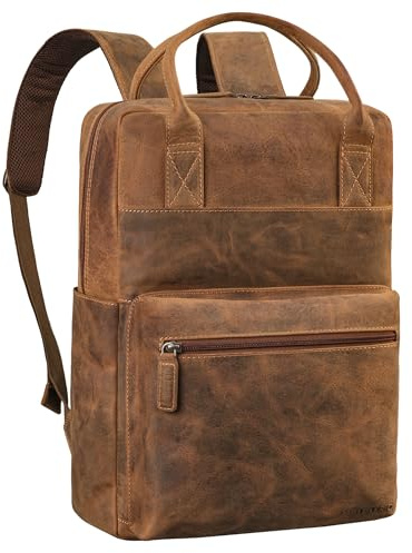 STILORD Topaz Modern läderryggsäck Laptop 16 tum för damer & herrar affärsryggsäck äkta läder arbetsryggsäck stor för arbete kontor resor - klassisk design Farbe:Bergamo-brun