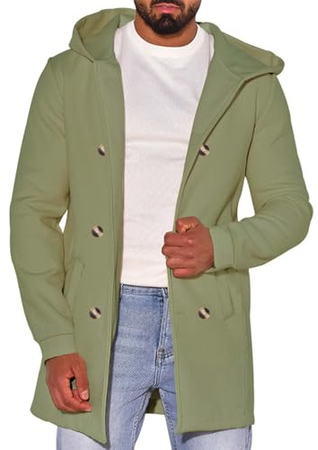 Men's Blue Hooded Duffle Coat, Winter Jacket with Stylish Toggle Buttons, Casual and Warm Wool Blend Overcoat, Classic British-Inspired Design, Durable and Comfortable for Cold Weather