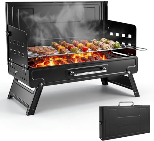 kisidus Barbacoa plegable de carbón vegetal, de acero inoxidable, para portátil, barbacoa de mesa, para bares de jardín, camping al aire libre