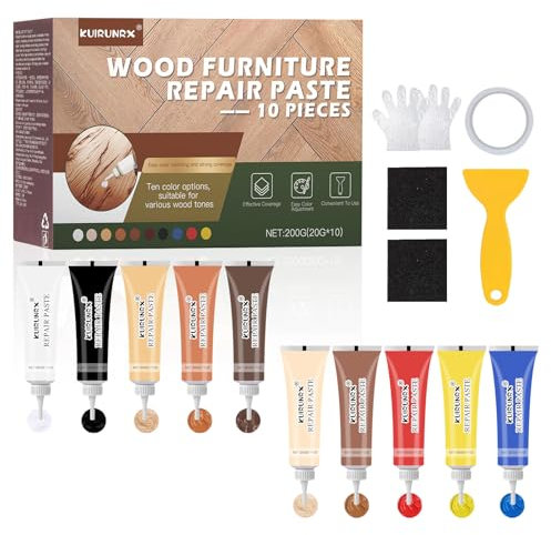 KUIRUNRX® Kit Riparazione Mobili in Legno, Riparazione Stucco per Legno, Per Legno, Riparare Eventuali Graffi, Crepe, Fori per Pavimenti, Tavoli, Armadietti Kit Riparazione in Laminato (10 colori)