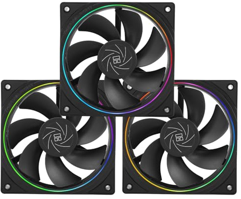 TR-TL-S12R X3 CPU Fan,Computer Case Cooler Fan, 12cm Desktop Cooling Fan, 4pin PWM Connector PC Fan with ARGB Aperture, 1500RPM Speed PC Cooler Reverse Fan(3 Packs,Black)