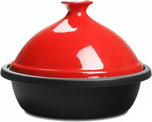 Casserole à tajine en fonte émaillée – Cocotte marocaine antiadhésive pour ragoûts et cuisson lente – Batterie de cuisine en céramique durable pour un usage domestique