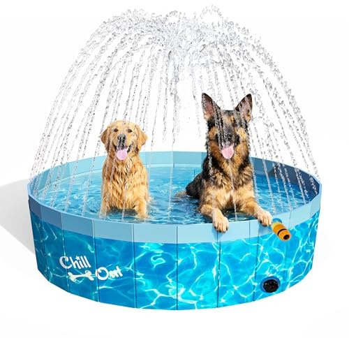 ALL FOR PAWS 160CM Großer Hundepool mit Sprinkler, 2-in-1 klappbarer Hundeschwimm- und Spritzpool, rutschfester Hartplastik-Splash-Pool für den Außenbereich, Garten, Hunde, Enten und Tierbäder