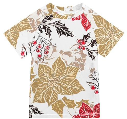 ODAWA Maillot de bain pour enfants motif fleurs de poinsettia pour garçons et filles Rashguard T-shirt de natation pour jeunes garçons et filles, Fleurs de poinsettia, 11-12 ans