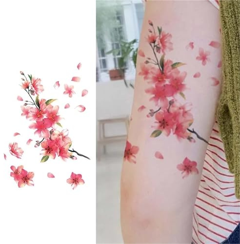Cherry Blossom Temporary Tattoo Sticker, Long-lasting And Waterproof, Realistic Fake Tattoos For Man And Women, For Arm, Leg(2pcs)