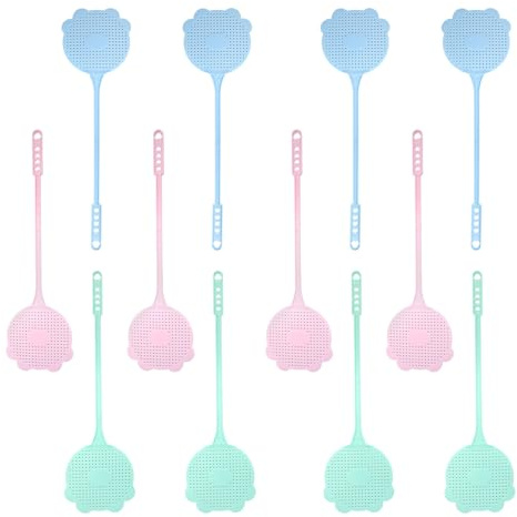 12 Paquetes De Matamoscas De Mango Extendido, Matamoscas De Plástico, 40 Cm De Largo, 3 Colores, Rosa, Azul, Verde, Adecuados para Cocinas, Salas De Estar, Balcones, BañOs Y Otros Lugares del Hogar
