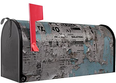 banjado Amerikanischer Briefkasten - US Mailbox/Letterbox mit Motiv Motiv Wand mit Zeitungen 51x22x17cm - Postkasten Stahl aus Amerika – Briefkasten amerikanisch schwarz pulverbeschichtet