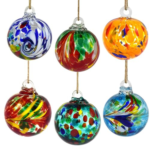 Yeskyltd 6 Stück handgeblasen Glas Hexenkugel, Glaskugel, Ornament, hängende Garten für drinnen und draußen, Heimdekoration 6cm