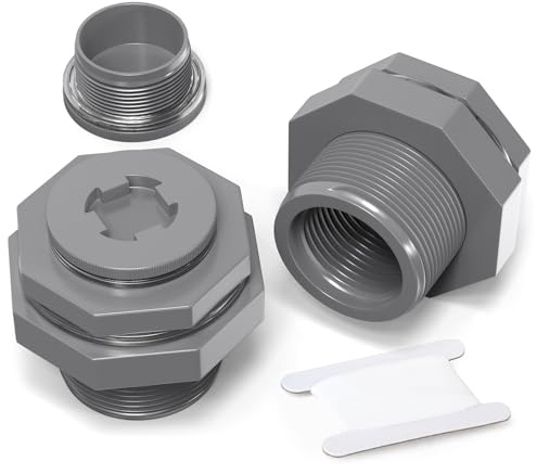 ERGAOBOY 2 Piezas de Accesorios de PVC BSP de 1/2 Pulgada para Tanques de Agua Negros, adaptadores con Tapones y Juntas para barriles de Lluvia, acuarios y estanques
