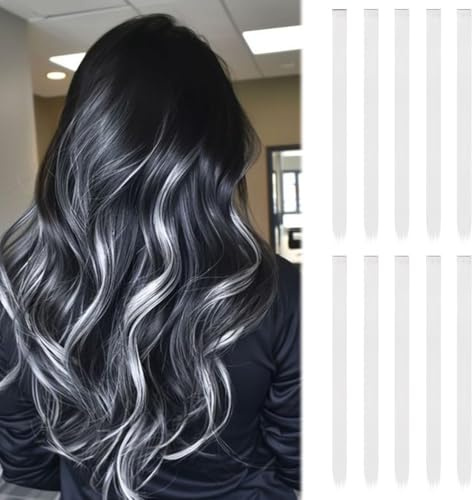 CUVZORA 10 extension con clip da 55 cm per ragazze, extension per capelli naturali con clip, resistenti al calore, per tutti i giorni, feste, acconciature creative (bianco)