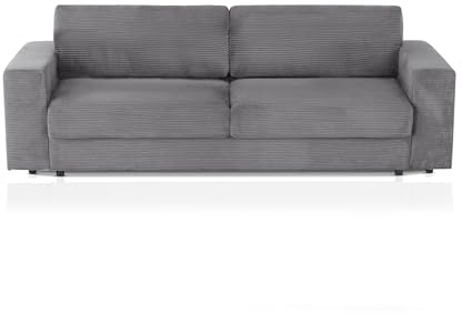 KHG BigSofa 250 cm Cordstoff Anthrazit - modernes XXL Sofa mit Schlaffunktion, Federkern, Rückenkissen & Nierenkissen - gemütliches Wohnlandschaft Sofa für Wohnzimmer