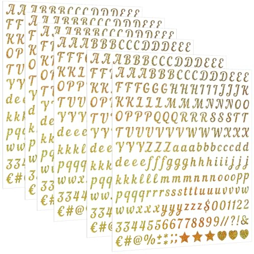 Fgdui 6 Stück Golden Klebe 0.5 Zoll Buchstaben Klebebuchstaben Gold Sticker Zahlen Aufkleber Selbstklebende Vinyl Klebebuchstaben Kleinbuchstaben für Scrapbooking, DIY-Grußkarten, Dekoration, Markieru