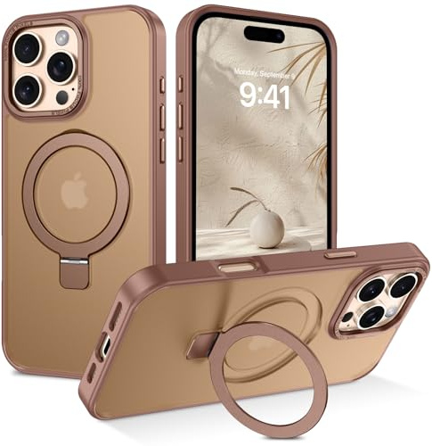 DUEDUE Magnetic for iPhone 16 Pro Max Case with Stand [Compatible with Magsafe] Invisible Ring Holder, Shockproof Military-Grade Protection, Slim Translucent Phone Cover - Desert Titanium Gold