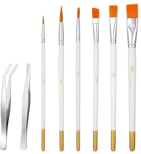 ElevateTech Cake Painting Brushes Set, 6 Pcs Cake Decorating Brushes Kit with Straight and Curved Tweezers Food Safe Paint Brush Candy Pastry Cookie Decoration Brush for Dusting Edible Glitter & Color