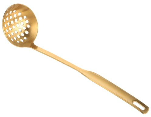 BESPORTBLE Gold 304 Stainless Steel Skimmer Ladle, Thickened Small Slotted Soup Strainer Spoon for Hot Pot and Porridge, Metal Cooking Skimmer Spoon for Kitchen and Serving