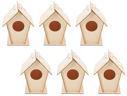 KONTONTY Kit Casette per Uccelli in Legno da Costruire e Dipingere 6 Pezzi con Spago Sospeso Piccole Casette per Uccelli Non Verniciate per Set Fai da Te per Giardino Balcone e