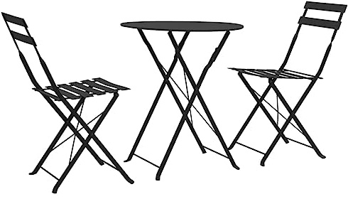 Ziaphsol 3-TLG. Bistro-Set Stahl Schwarz, klappbar, witterungsbeständig, für Garten Balkon Terrasse, Robustes Outdoor Möbelset mit 1 Tisch und 2 Stühlen