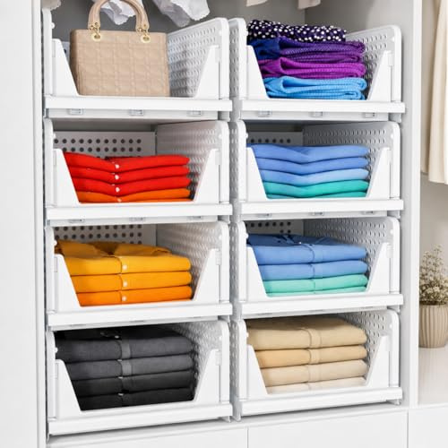 Carry Fitness 4 Pack Foldable Wardrobe Storage Organiser | Space Saving Foldable Drawer For Bedroom, Kitchen & Office | Multi-Purpose Stackable Organiser With Front Access | White