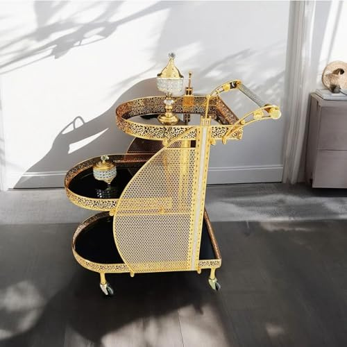 KIBONCY Barwagen mit 3 Etagen und 4 Rädern, rollender Servierwagen for Küche, Esszimmer, Wohnzimmer(B)