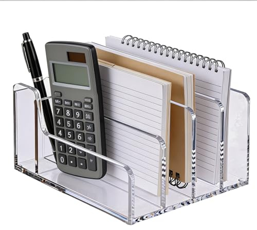 eupdd Acryl Briefhalter Mit 4 Fächern, 17.5×14.4×9cm Briefhalter Schreibtisch Transparent, Stabiler Briefständer Für Büro, Home Office Und Schule, Schreibtisch Für Dokumente Und Briefe