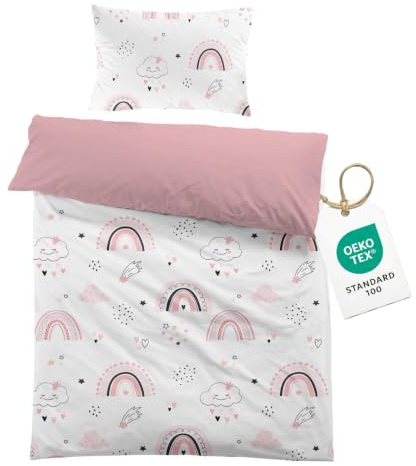 CINYE Juego de ropa de cama infantil con diseño de arco iris rosa, juego de 2 piezas de funda nórdica de 100 x 135 cm + funda de almohada de 40 x 60 cm para bebé/niña/niña/niño, con motivos de