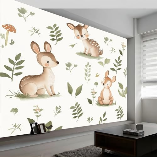 Papel Pintado Murales 200 x 140 cm Pequeños Animales En El Bosque De Acuarela Fotomurales Tejido No Tejido, Murales Fotográfico Moderno Decoración de Paredes para sala, Beige
