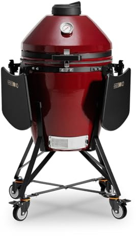 Kamado Bono EVO Media 56 cm Keramikgrill Royal Red – Großer Kamado Grill Ø46 cm Grillfläche, 3-Ebenen GrillMax System, mit Wagen, Seitentischen & Zubehör