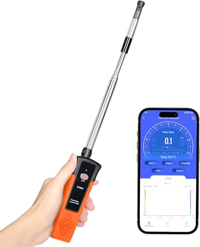 Hotwire AP-9100A - Anemometro digitale con Bluetooth, misuratore di velocità del vento CFM/CMM, sonda telescopica, tester di velocità dell'aria e temperatura per HVAC, ventilazione, condotti