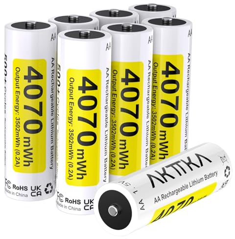 AKTTKA Piles AA Lithium Rechargeables,8 Pièces,4070 mWh,1,5 V.Uniquement pour Chargeurs Lithium-ION,Convient Aux Manettes De Jeu,Serrures Intelligentes,Souris Et Claviers,Thermomètres Auriculaires