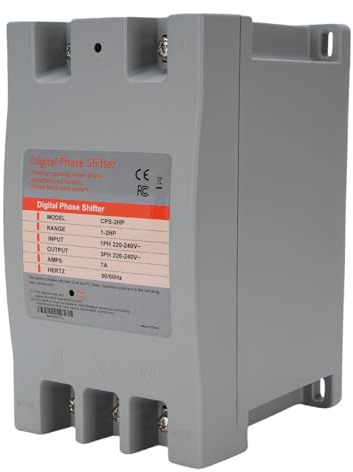 Yosoo Health Gear Convertidor Monofásico a Trifásico, Cambiador de Fase Digital ABS 1 a 2 7A 50 60 Hz, Cableado Fácil y Compacto Ahorro de Energía para Equipos de Accionamiento de Motor Hogar Tienda