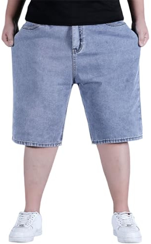 Baggy jeans herr Bermuda shorts herr sommarjeans vardag fritidsbyxor streetwear jeansshorts enfärgade sommarshorts mjuka bekväma sportbyxor korta sommarbyxor elastisk linning herrjeans, Ljusblå, 8XL