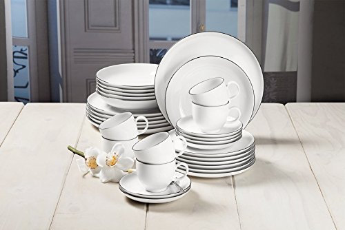Seltmann Weiden Lido Black Line, Servizio combinato da tavola, 30 pezzi