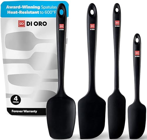 DI ORO® - Juego de espátulas en silicona - Cuchara y lenguas siliconas resistentes al calor 315 ºC - Diseño ergonómico sin costuras - Silicona antiadherente con núcleo en acero inoxidable