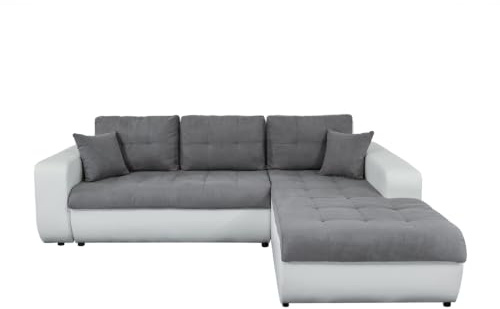 UsineStreet Ecksofa Suzie umbaubar aus Kunstleder und Mikrofaser weiß/grau – Winkel rechts