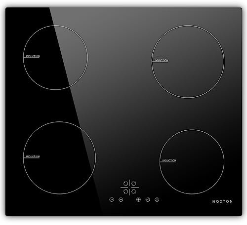 NOXTON Autarkes Induktionskochfeld 4 Platten Einbau, Induktionsfeld 60 cm touch, 6400W, mit 9 Leistungsstufen, Timer, Kindersicherung, 220V-240V, 6600W, ohne Stecker