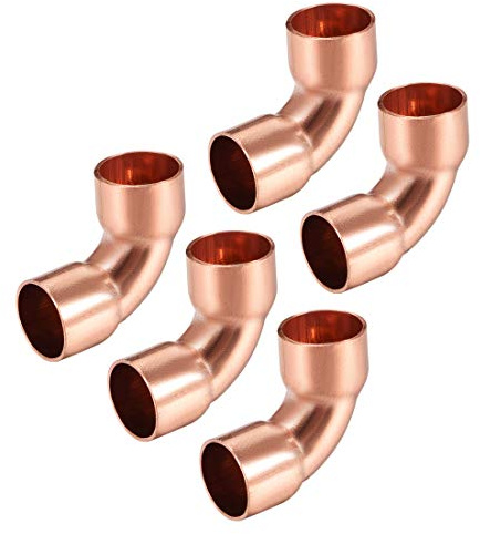 sourcing map 5 Stück Kupferrohr Rohrverschraubung Verbinder 9,7mm | 90 Grad Kupferbogen Ellenbogen, für Klempnerarbeit