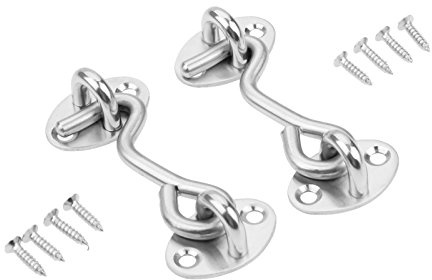 BOWAREPRO 2 Stück Edelstahl Kabinenhaken mit Öse 7.5CM Türhaken mit 8 Pcs Schrauben Torhakenschloss Riegel Tür Sturmhaken für Rollläden Schuppen Schiebetüren Garagentor Fenster (3 Zoll/7.62cm) | Robuste Hakenschlösser für Türen, Holzfenster, Zäune (7,5 cm)